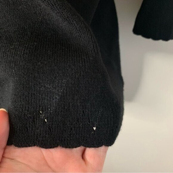 Vintage 90s Dolce Bella Wool Sequin Embroidery Sweater Black Scalloped Hem L - Picture 11 of 11